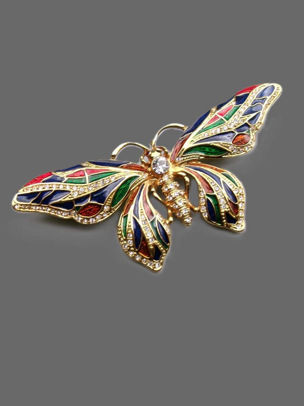 Vintage Camrose & Kross JBK Butterfly Brooch, Colorful Enamel with Crystals
